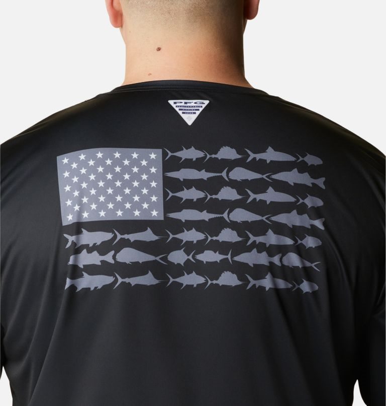 Men's Columbia PFG Terminal Tackle Fish Flag Long Sleeve Sweatshirts Black | Plus Size CA-E8104